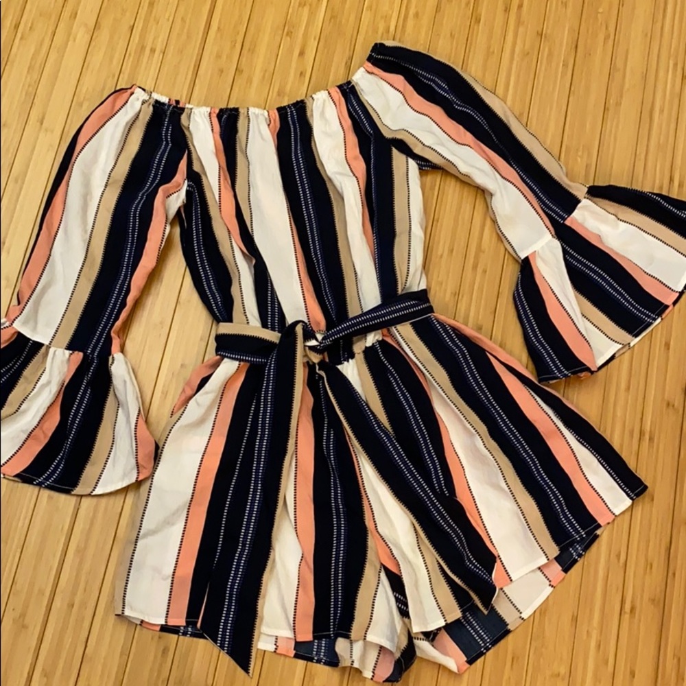 Bell Sleeved Striped Romper